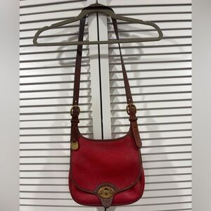 Vintage Dooney & Bourke Pebbled Red/Brown/Gold Leather Crossbody Purse
